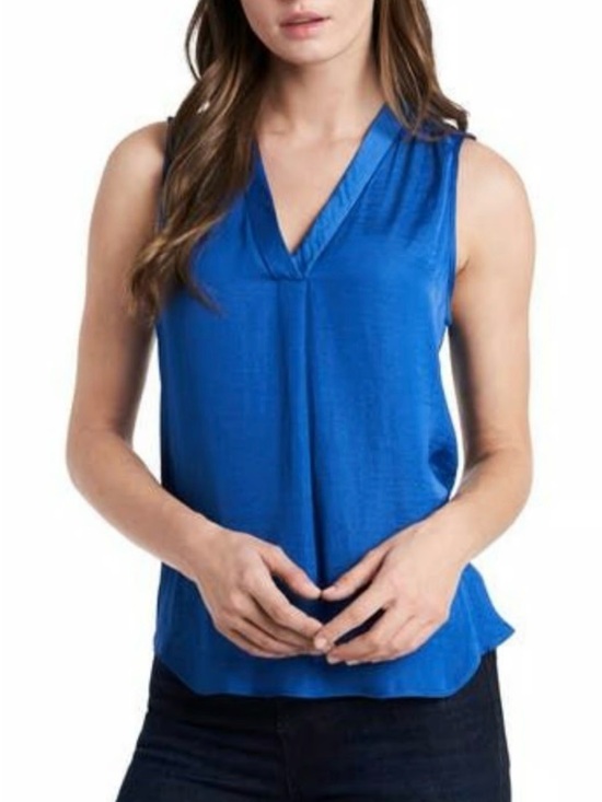 Vince Camuto Tops - Vince Camuto Sleeveless V-Neck Satin Shell Top - Cobalt Blue